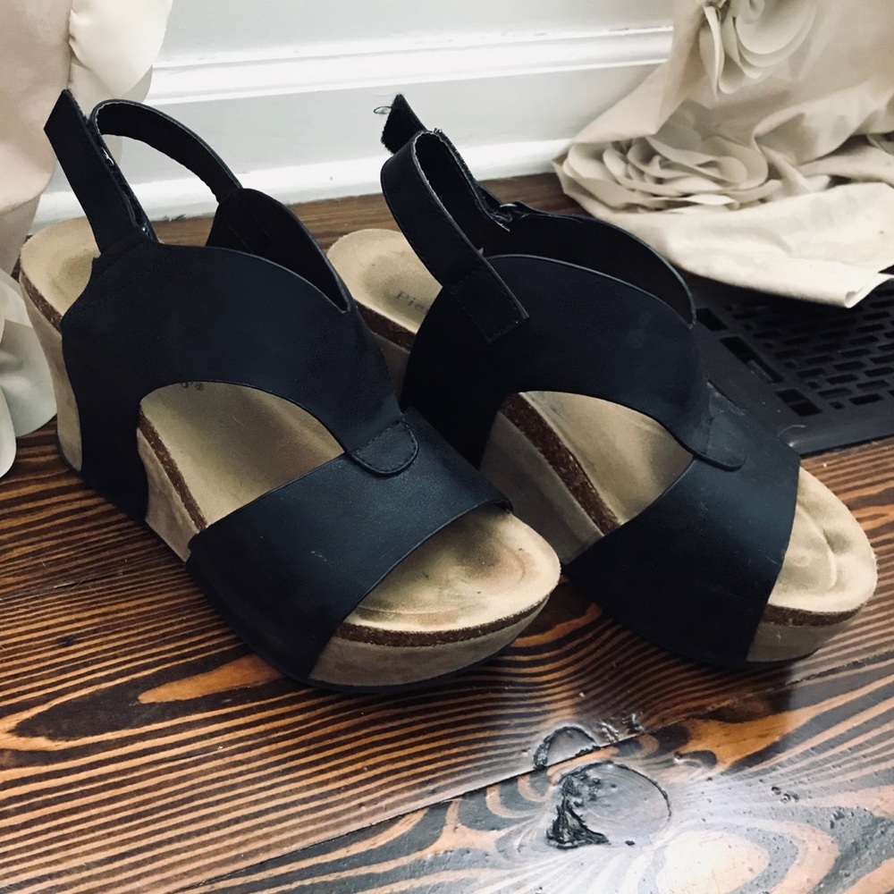 Black platform wedge open toe sandals